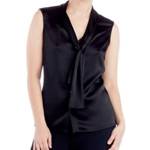 New St. John Tie Neck Sleeveless Blouse Black 12